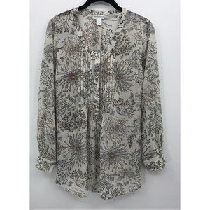 Motherhood Maternity Sheer Floral Top Roll Tab Sleeve Ivory Cream Small